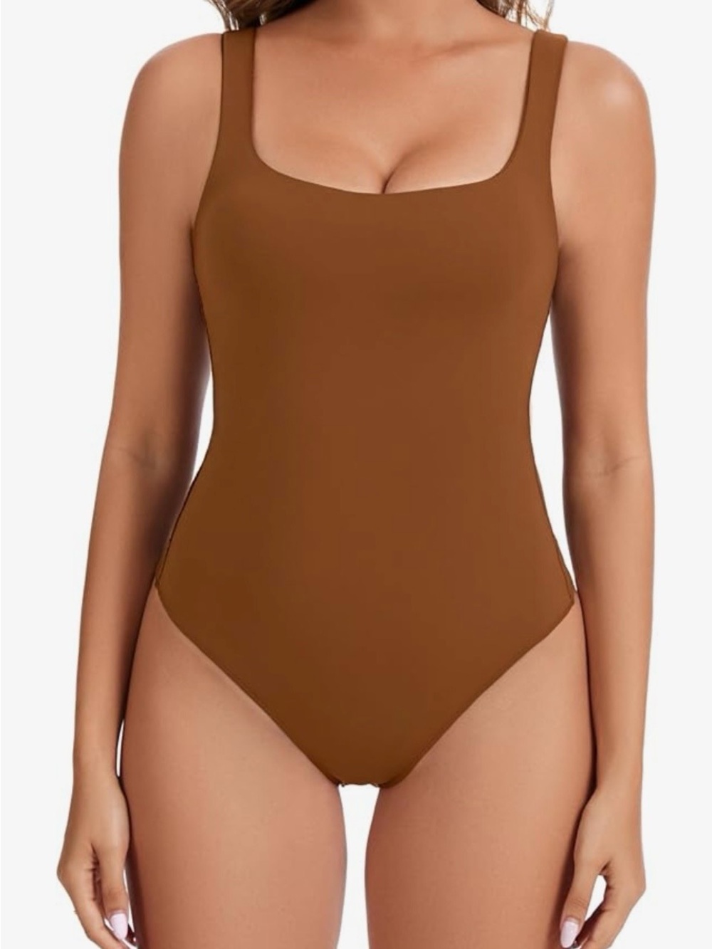 ReoRia Brown Square Neck Bodysuit